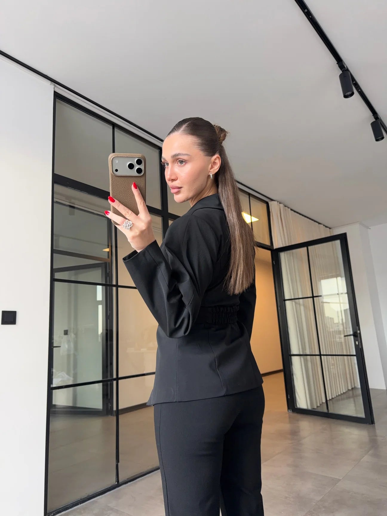 Black Double-Breasted blazer with Belt Detail