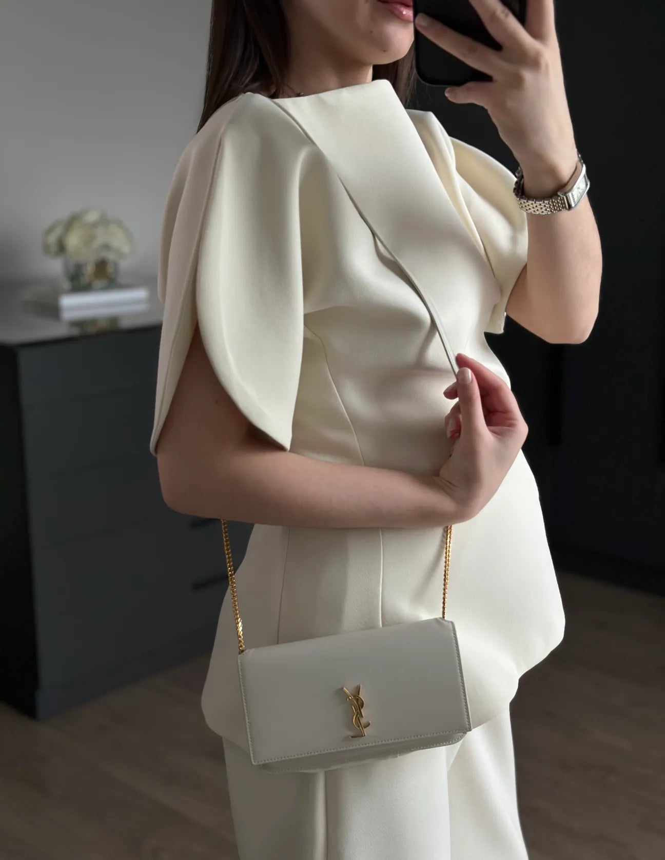 ASYMMETRICAL CUT BALLOON SLEEVE PREMIUM SET-BEIGE