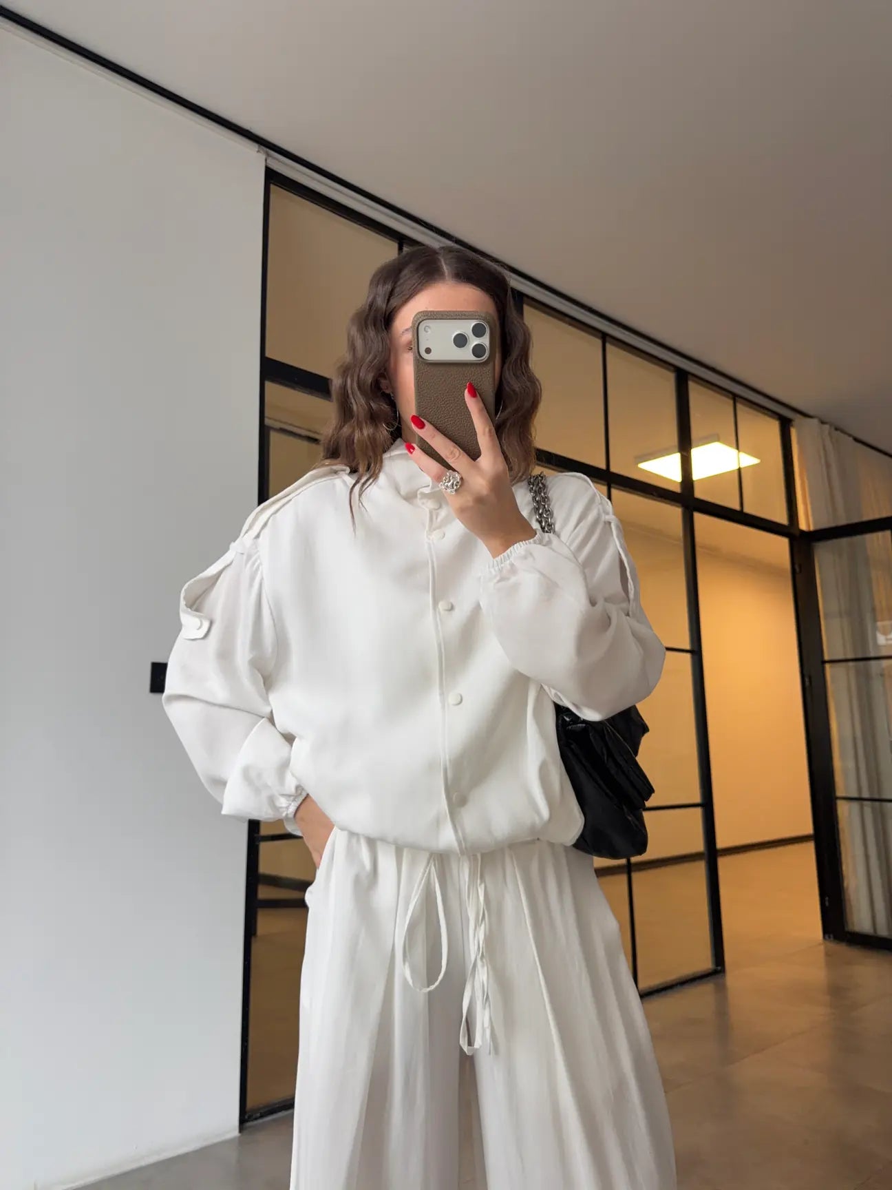 Tencel Bomber Jacket and Pants Set with Epaulets