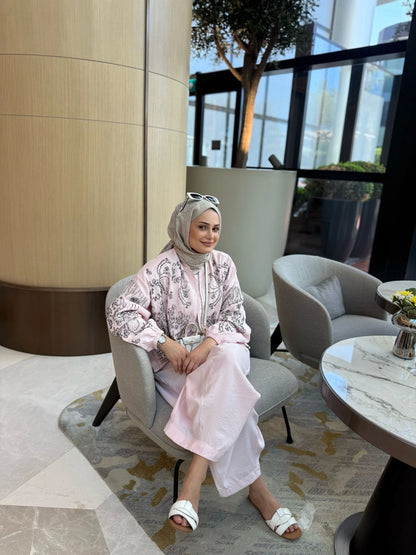 Fully embellished bomber jacket with Barrel Leg pants