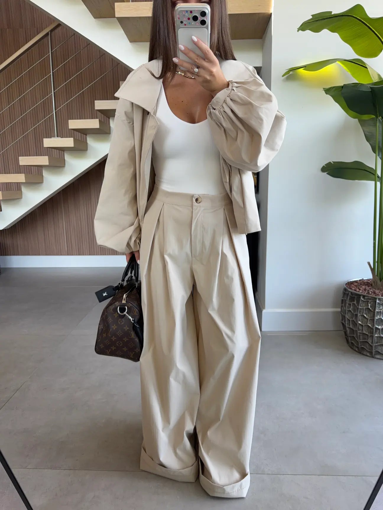 DOUBLE-BREASTED TRENCH PANTS SET - BEIGE