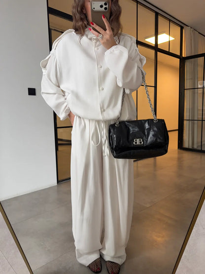 Tencel Bomber Jacket and Pants Set with Epaulets