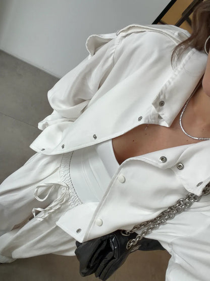 Tencel Bomber Jacket and Pants Set with Epaulets