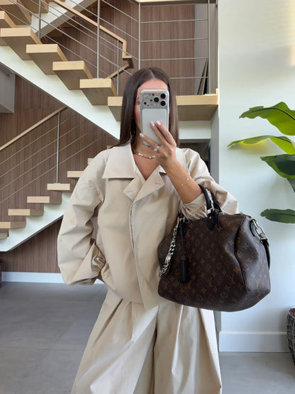DOUBLE-BREASTED TRENCH PANTS SET - BEIGE