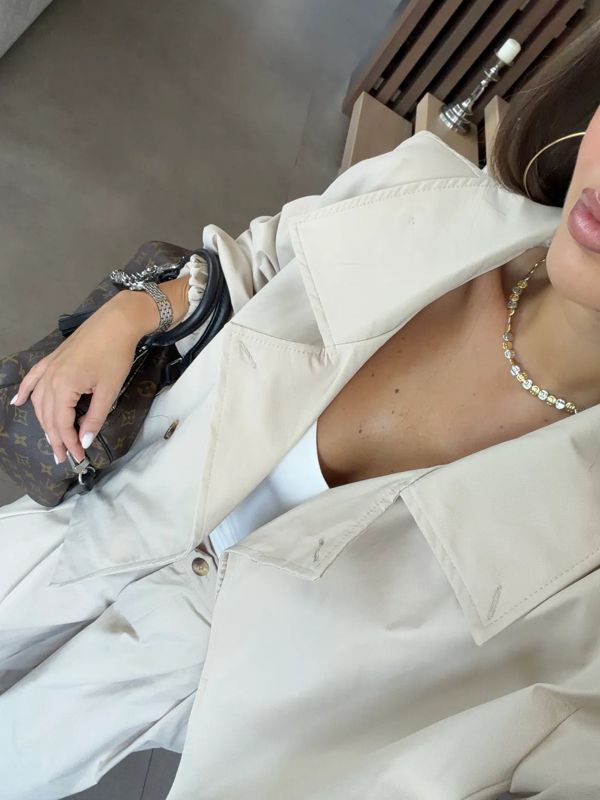 Double-breasted Trench pants co-ord set  - off white
