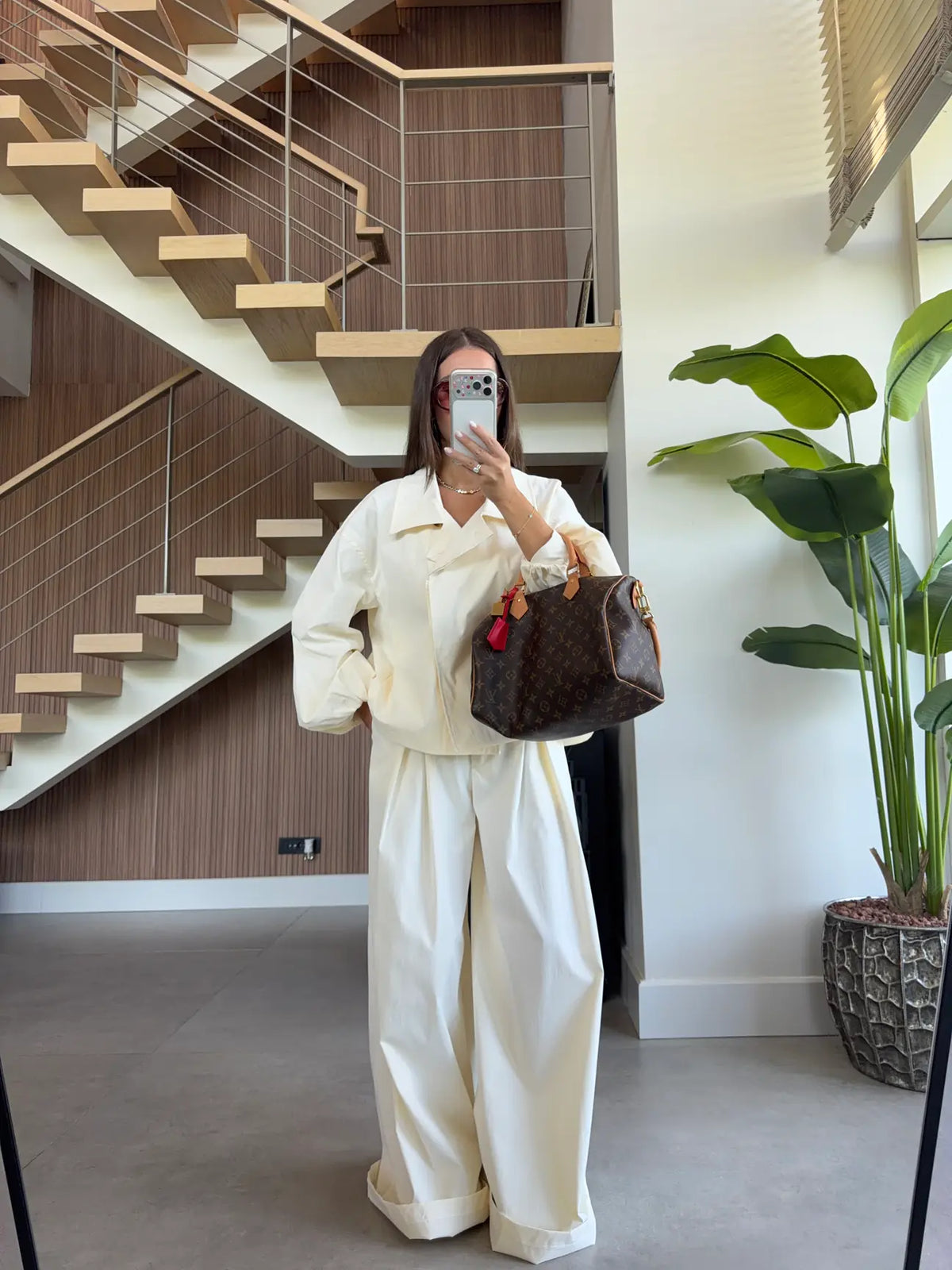 Double-breasted Trench pants co-ord set  - off white