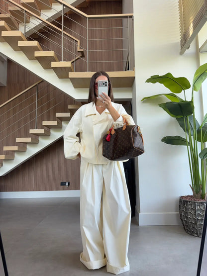 Double-breasted Trench pants co-ord set  - off white