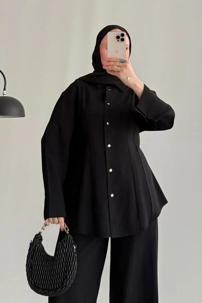 Renza black Waist-Fit shirt and Trousers Set
