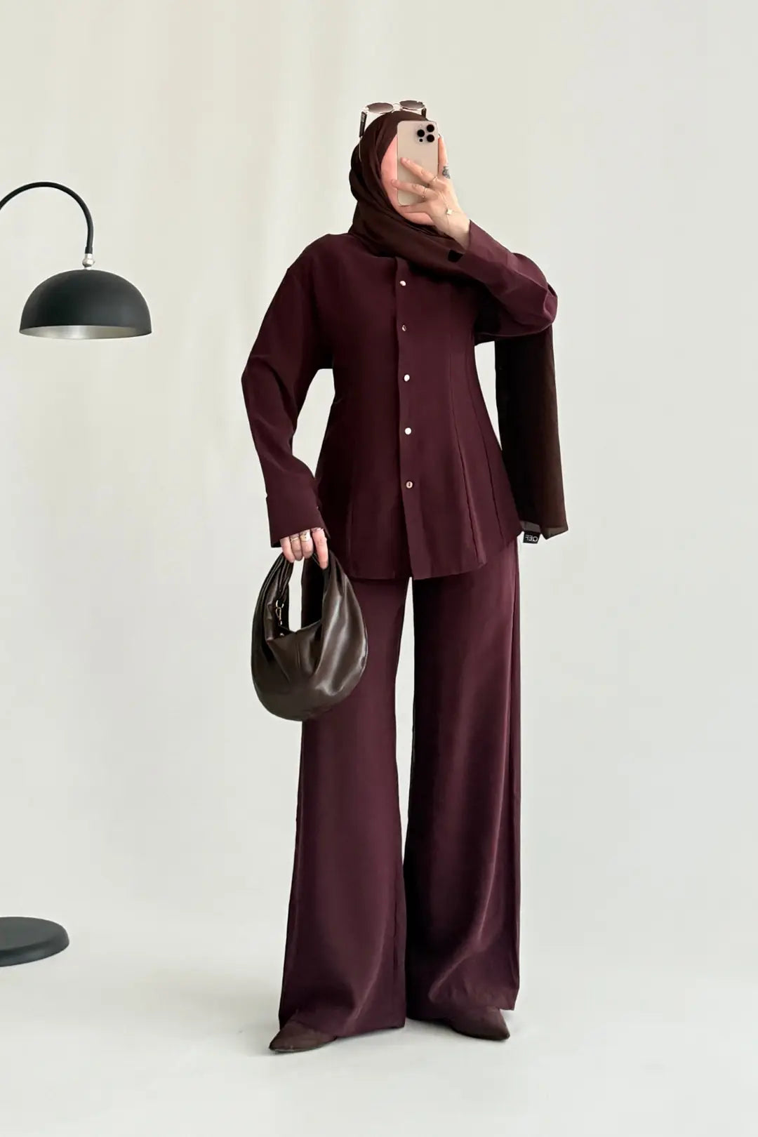 Renza Plum Waist-Fit shirt and Trousers Set