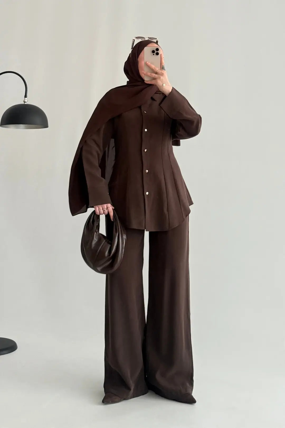 Renza brown Waist-Fit shirt and Trousers Set