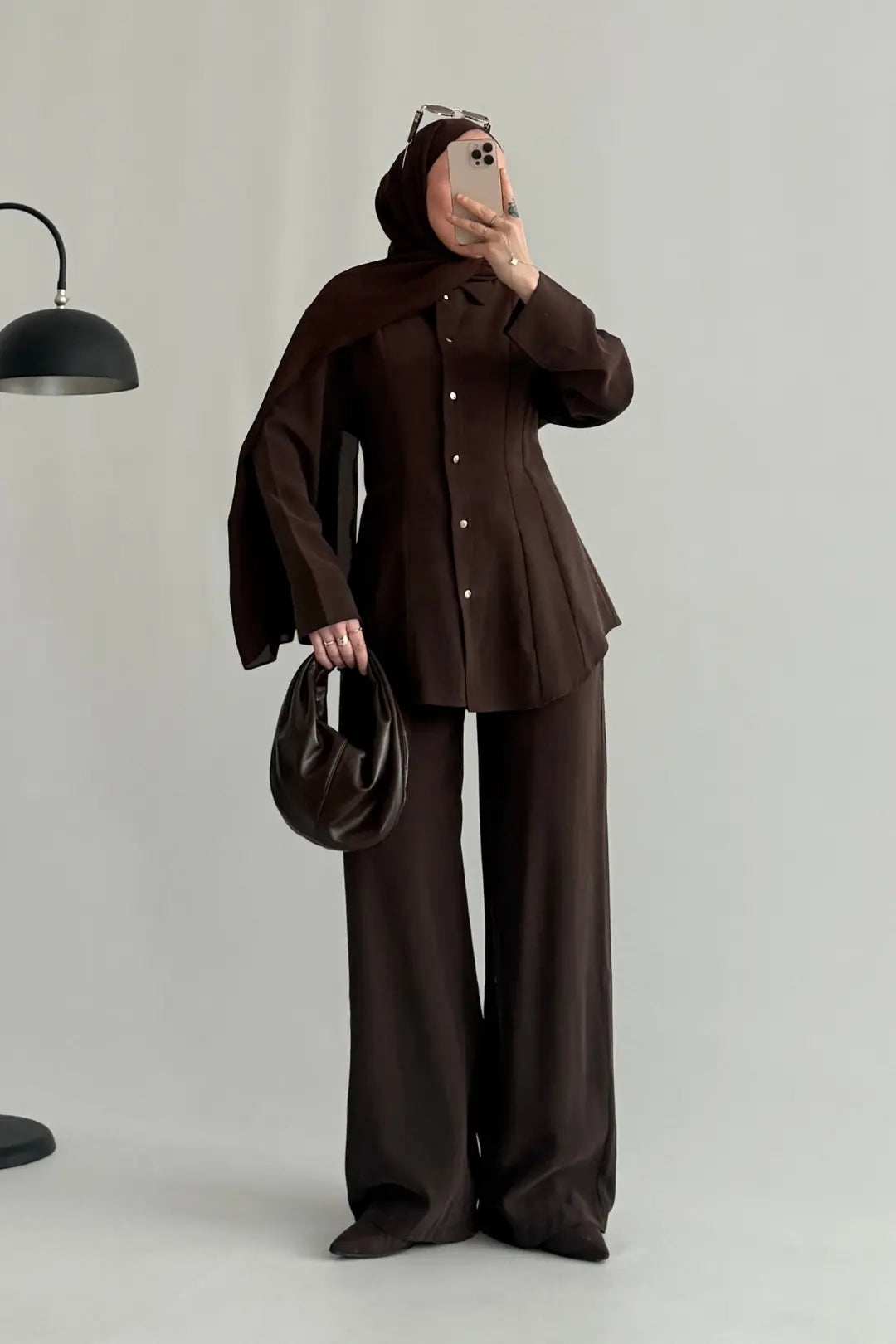 Renza brown Waist-Fit shirt and Trousers Set