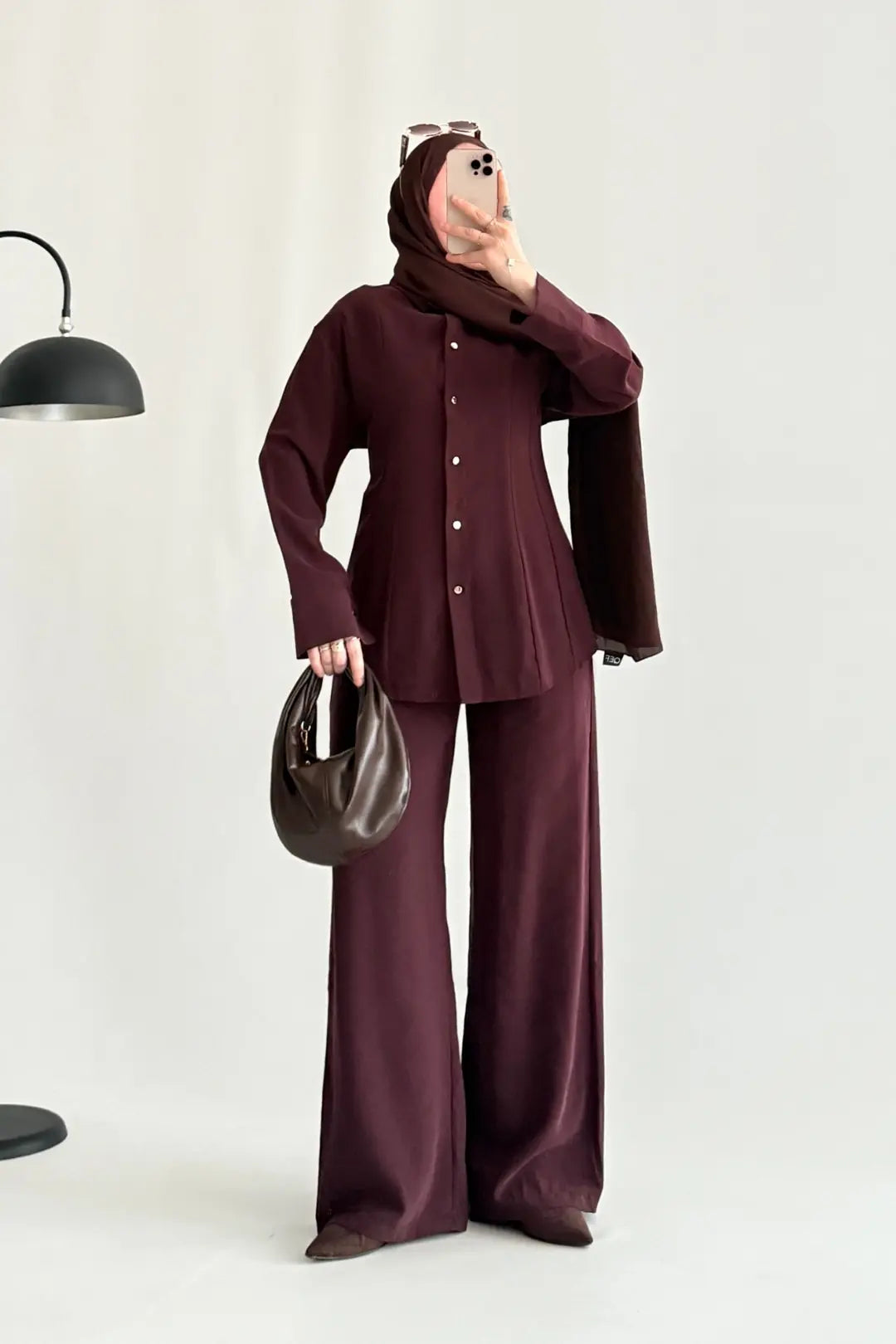 Renza Plum Waist-Fit shirt and Trousers Set