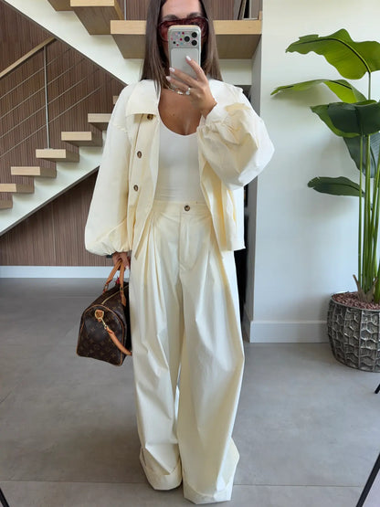 Double-breasted Trench pants co-ord set  - off white