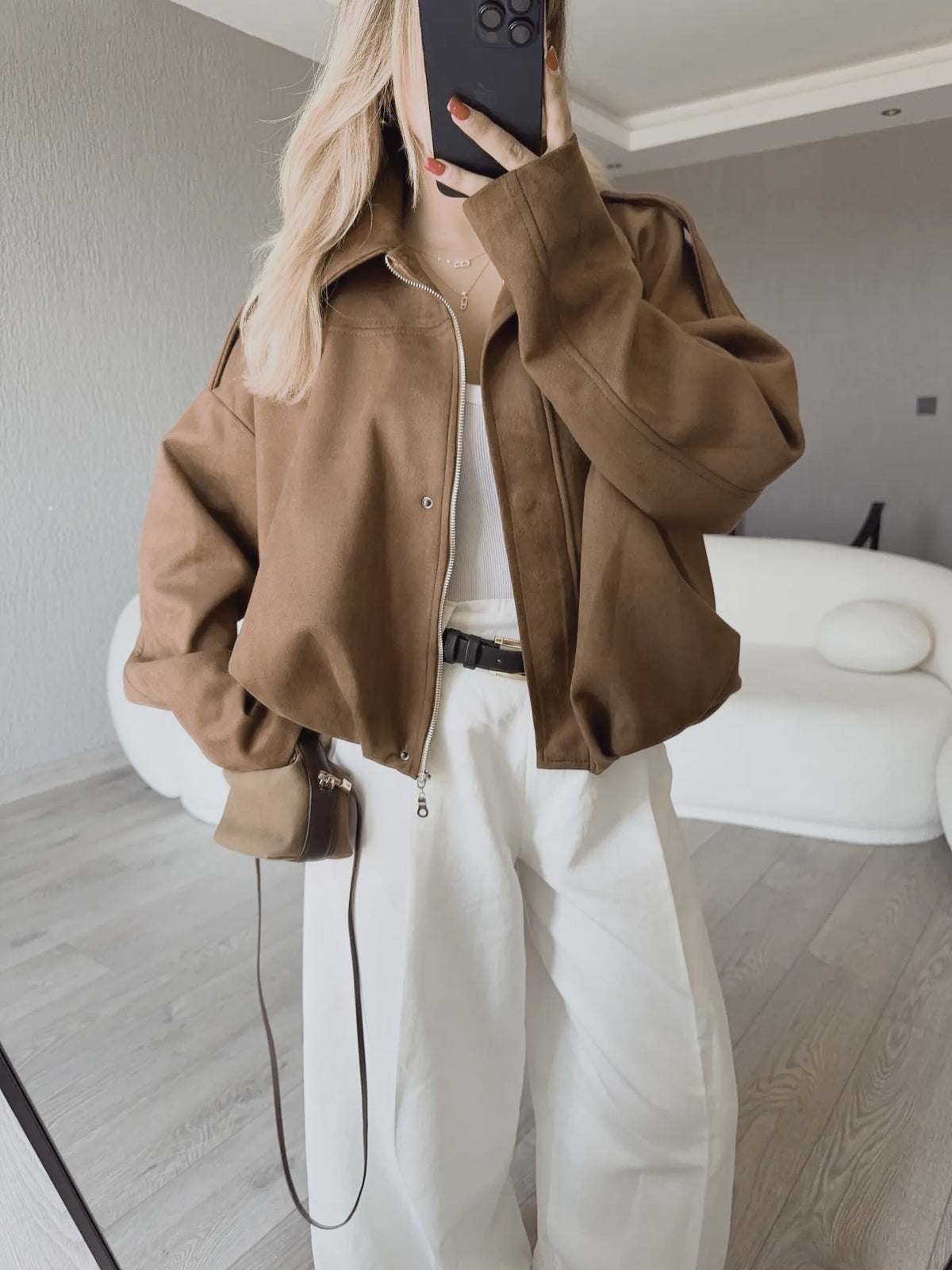 Zr model faux suede bomber jacket