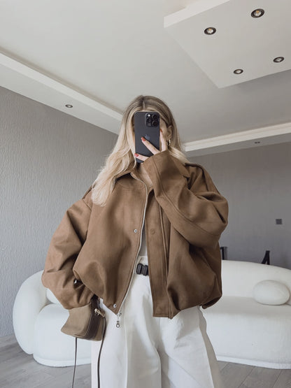 Zr model faux suede bomber jacket