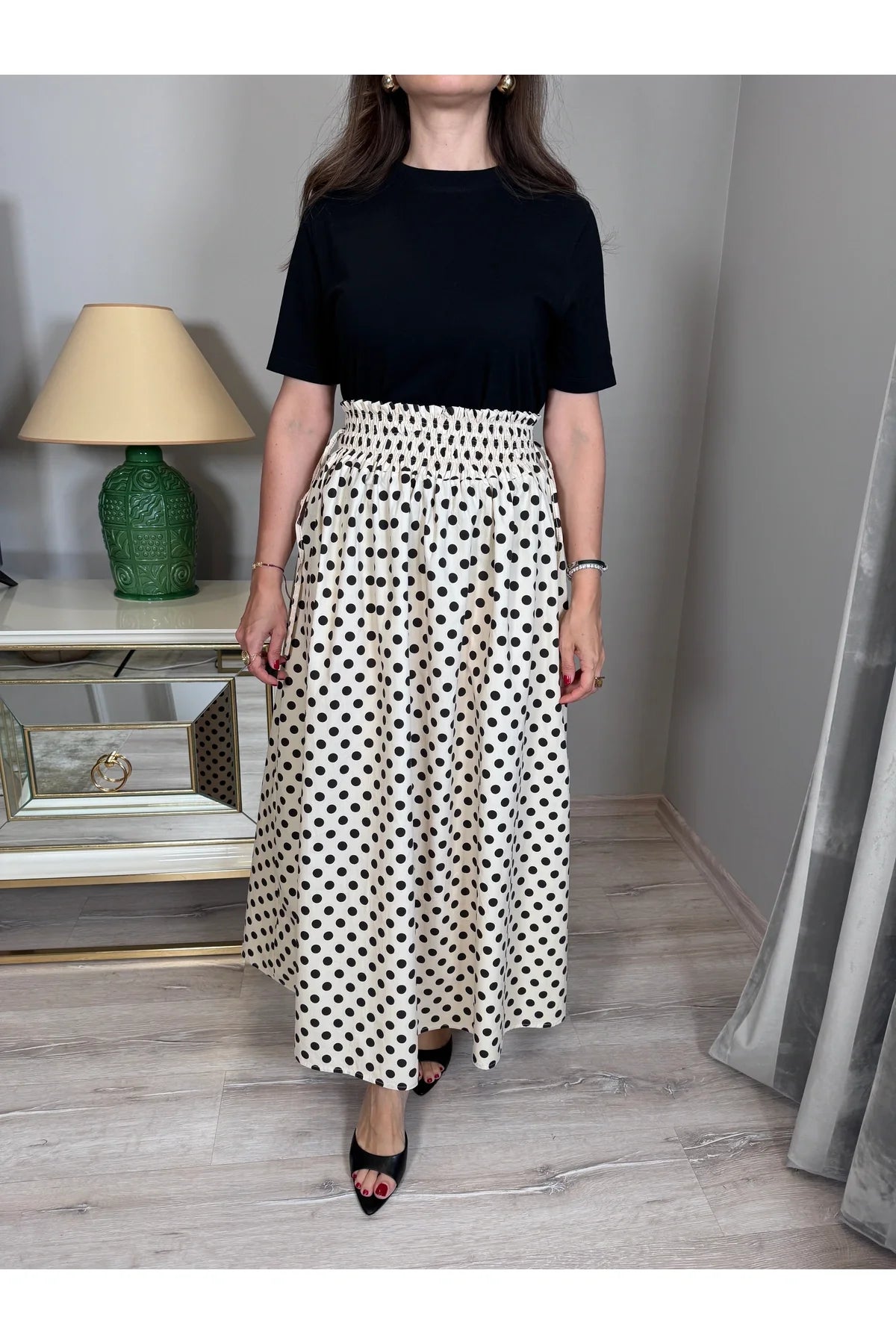 Polka Dot Skirt with Elastic Waistband