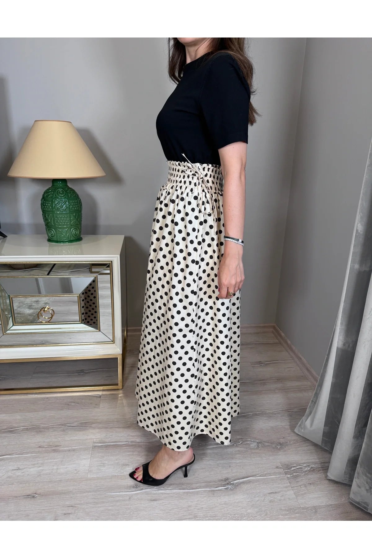 Polka Dot Skirt with Elastic Waistband