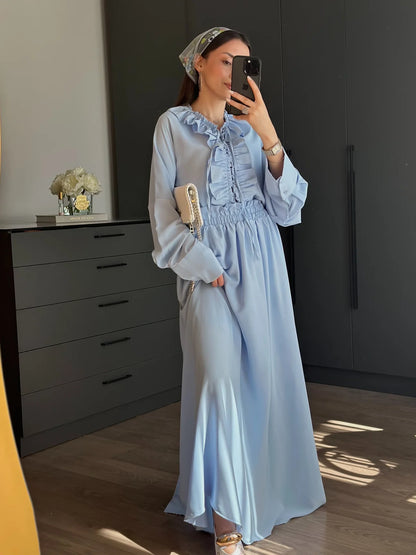 Ruffle blouse and slit maxi skirt co-ord set