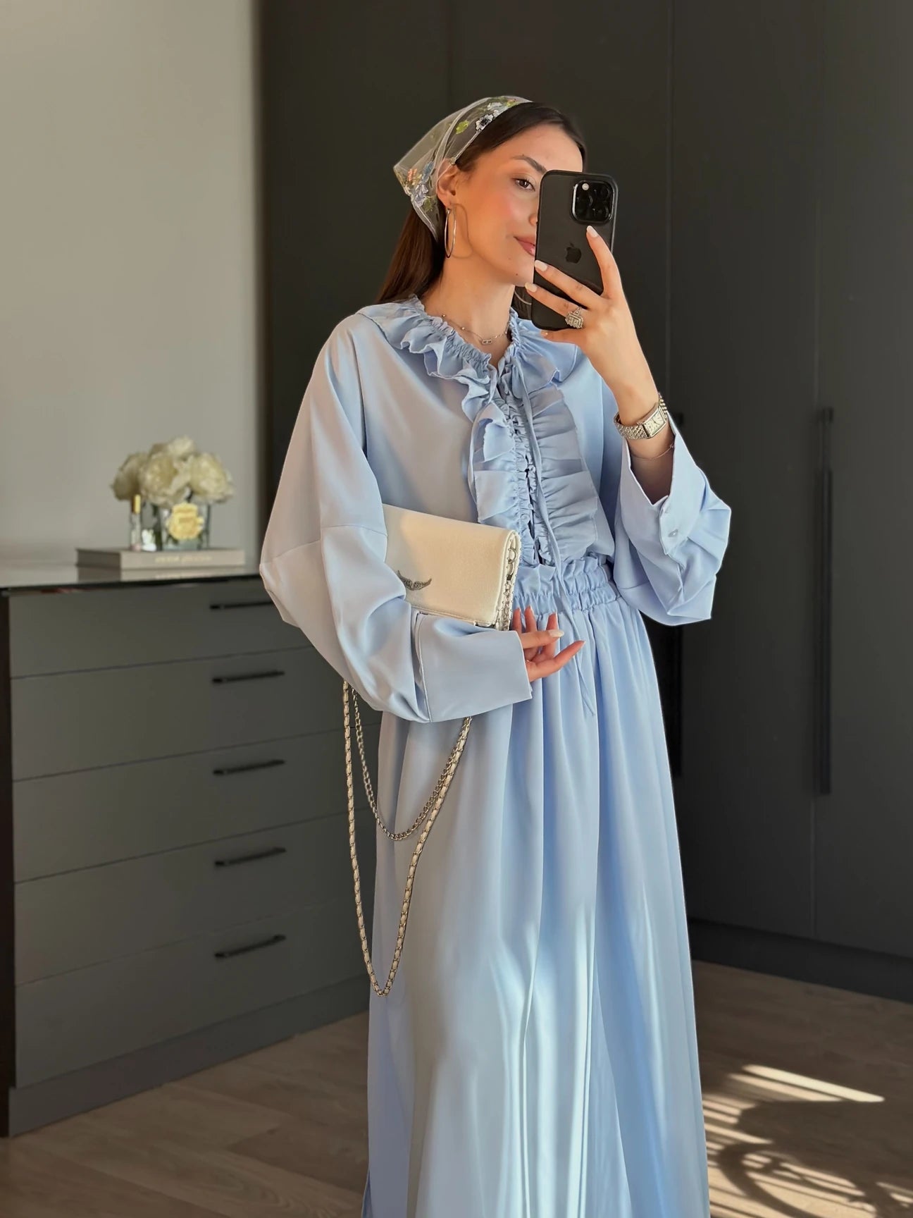 Ruffle blouse and slit maxi skirt co-ord set