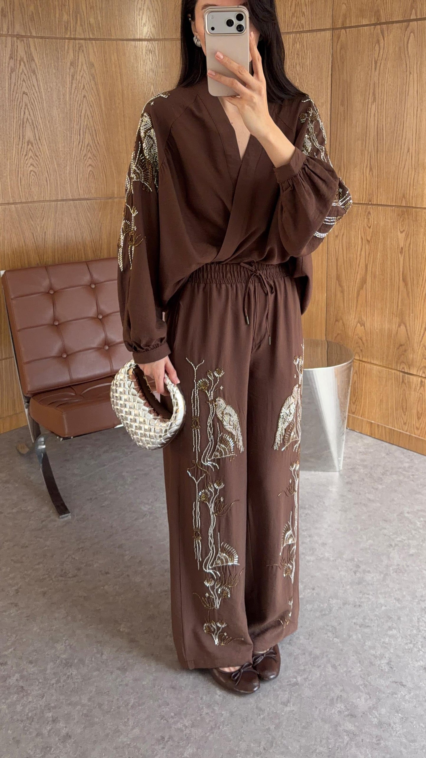 Embroidered and Beaded Brown Premium Set