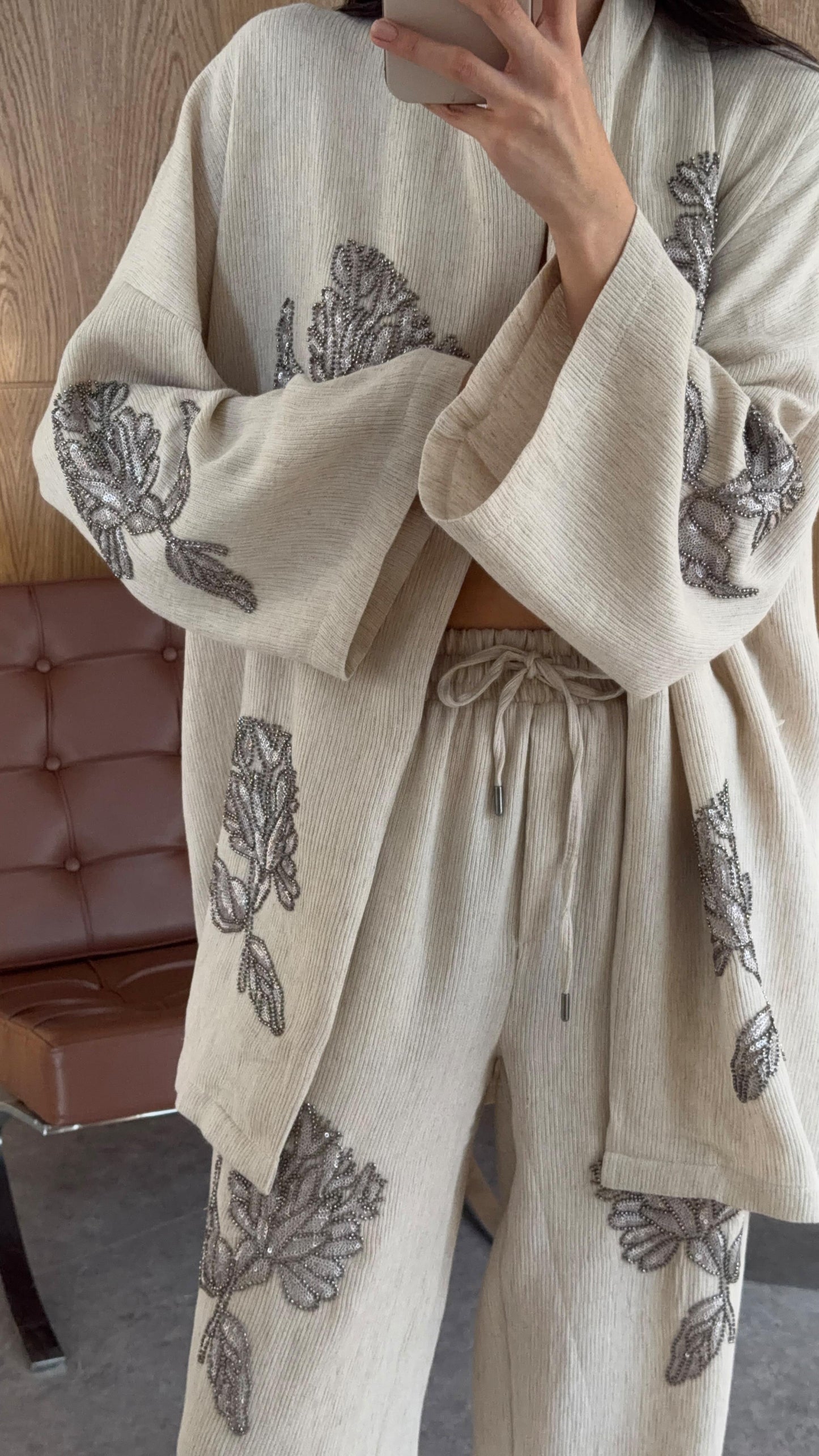Embroidered Beaded Natural Premium Set