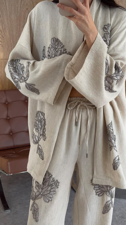 Embroidered Beaded Natural Premium Set
