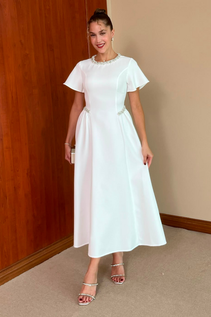 Dia Stone Detail Midi Dress - white
