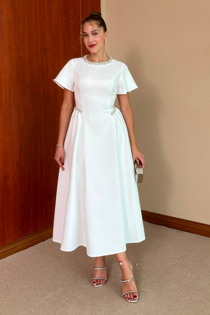 Dia Stone Detail Midi Dress - white