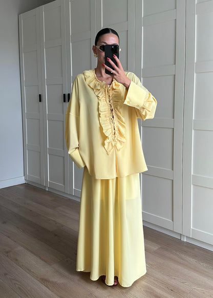 Ruffle blouse and slit maxi skirt co-ord set