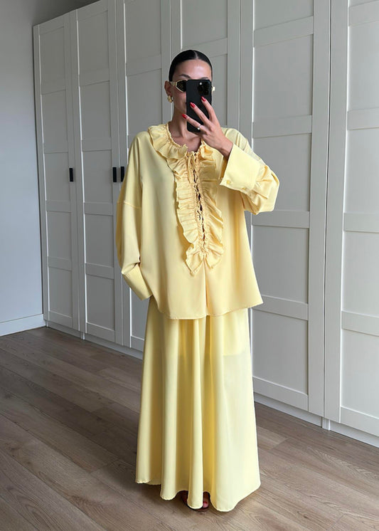Ruffle blouse and slit maxi skirt co-ord set
