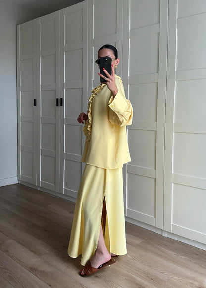 Ruffle blouse and slit maxi skirt co-ord set
