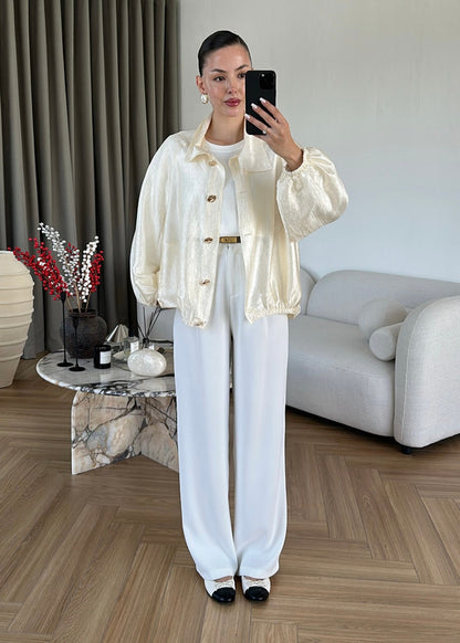 Jacquard Bomber Jacket - ivory cream