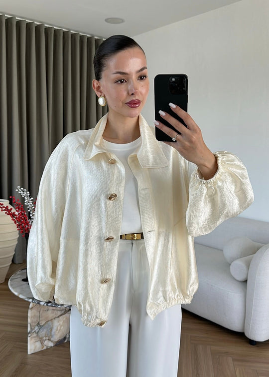 Jacquard Bomber Jacket - ivory cream