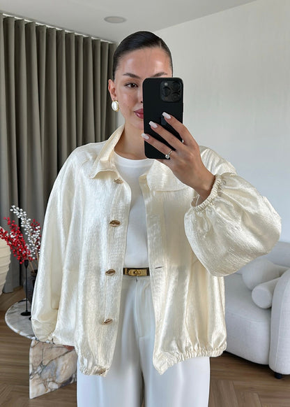 Jacquard Bomber Jacket - ivory cream