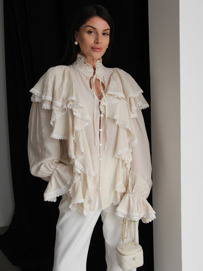 Willma Ruffled Shirt -brown
