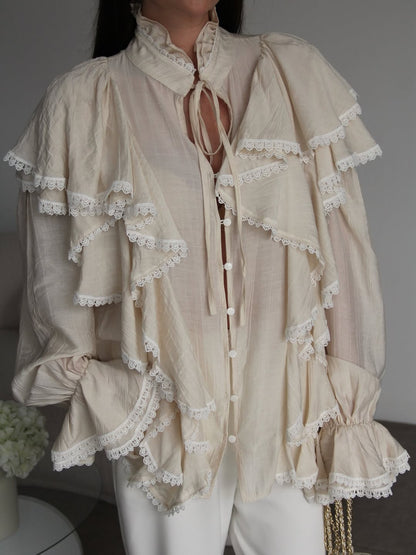 Willma Ruffled Shirt -brown