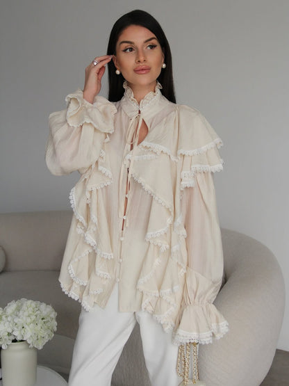 Willma Ruffled Shirt -brown