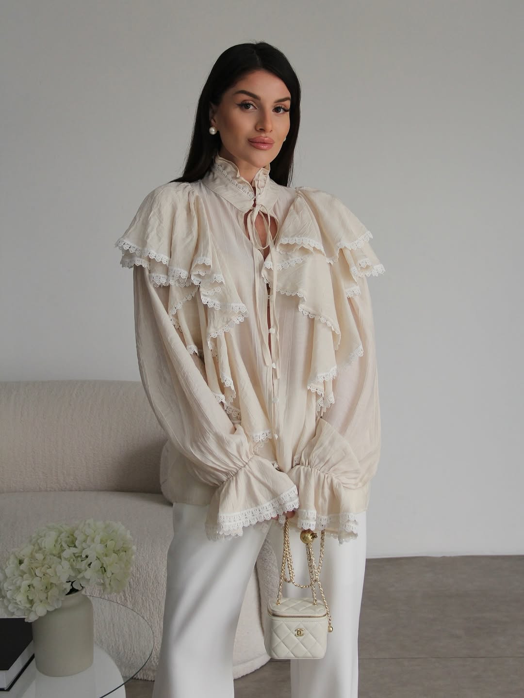 Willma Ruffled Shirt -brown