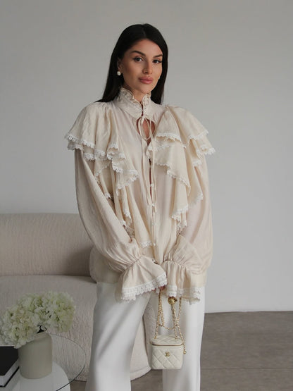 Willma Ruffled Shirt -brown