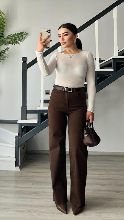 Zara brown wide leg jeans