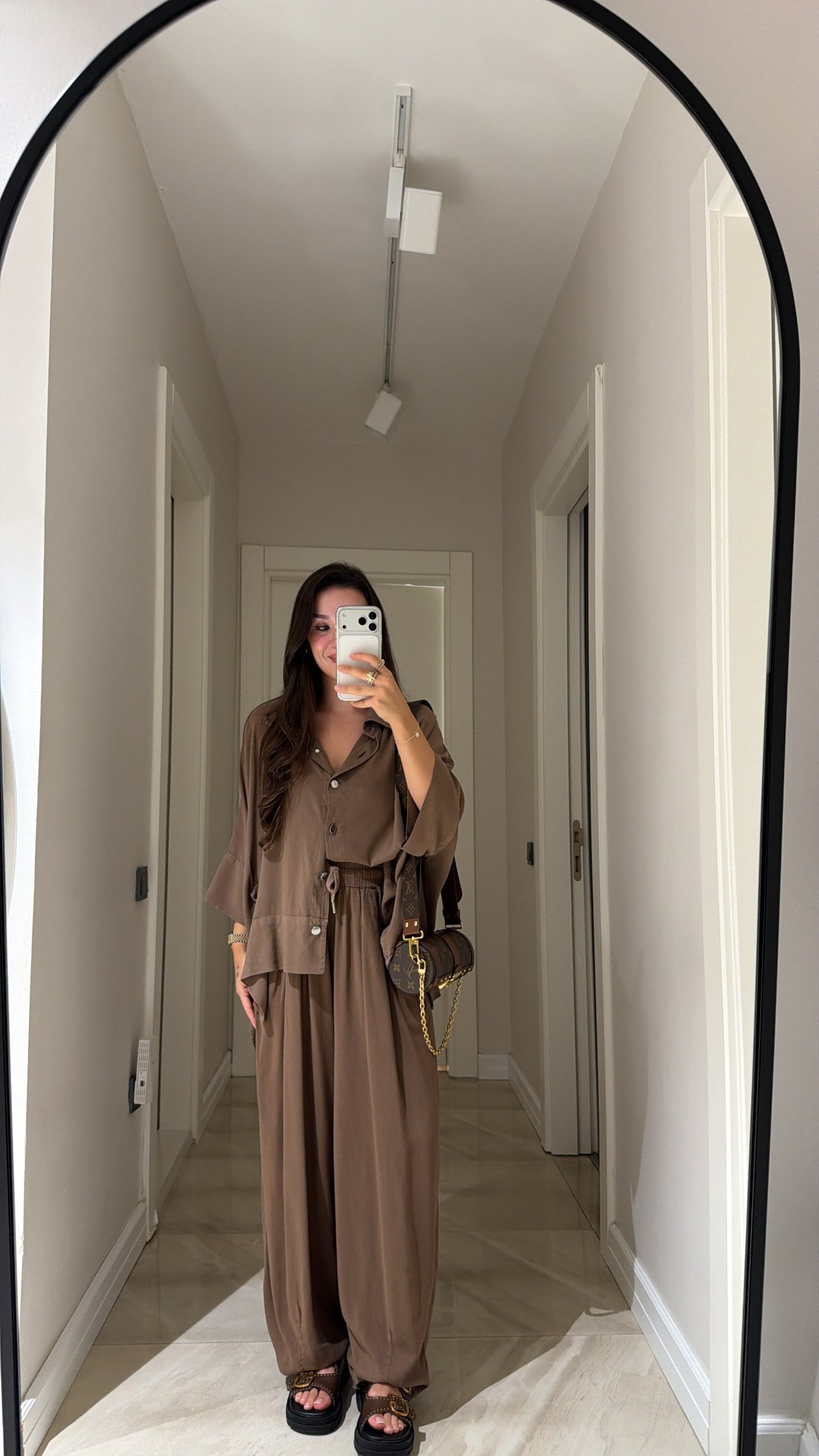 Brown Silver Buttoned Poncho Set