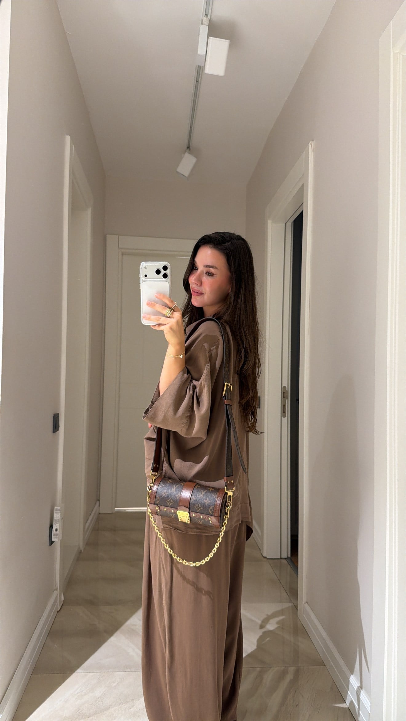 Brown Silver Buttoned Poncho Set