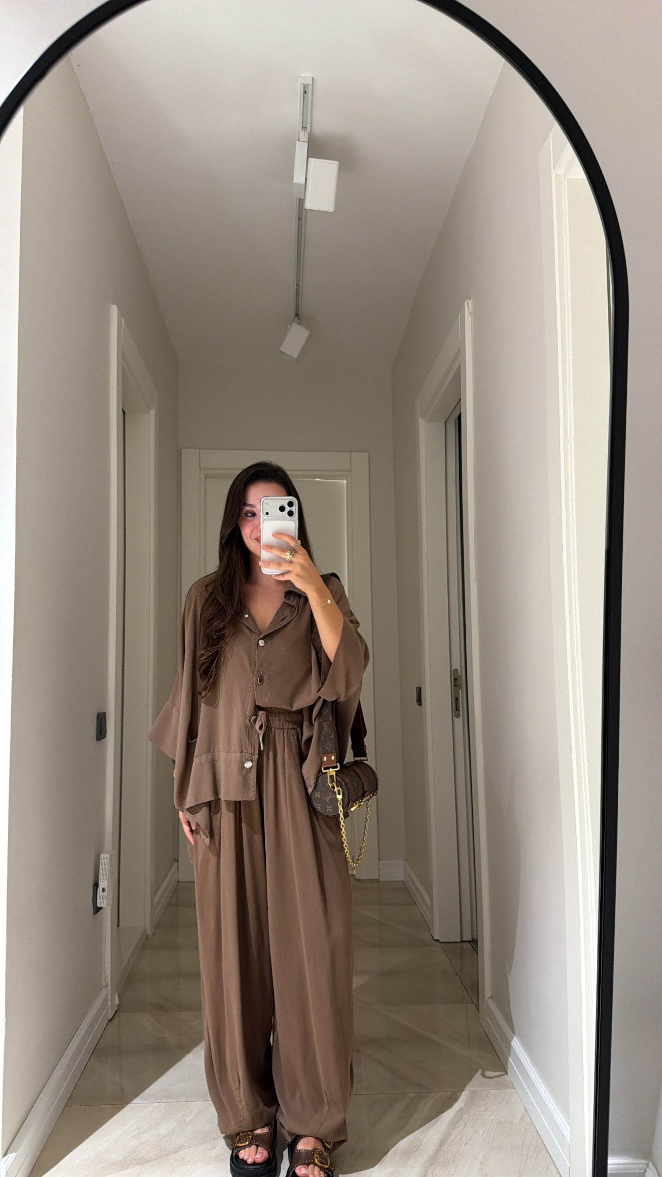 Brown Silver Buttoned Poncho Set