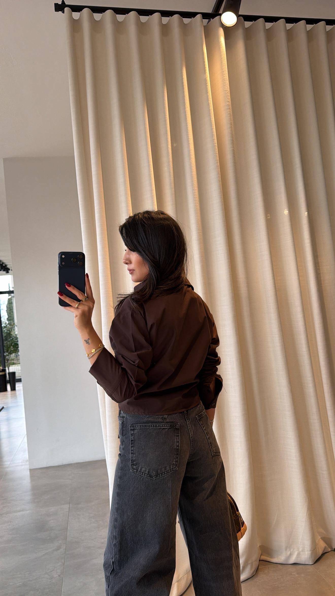 Brown Crop Shirt with Corset Detail