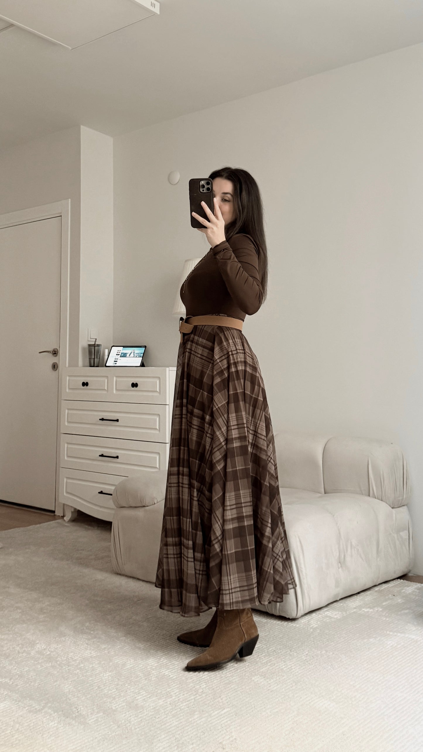 Checked chiffon lined Skirt