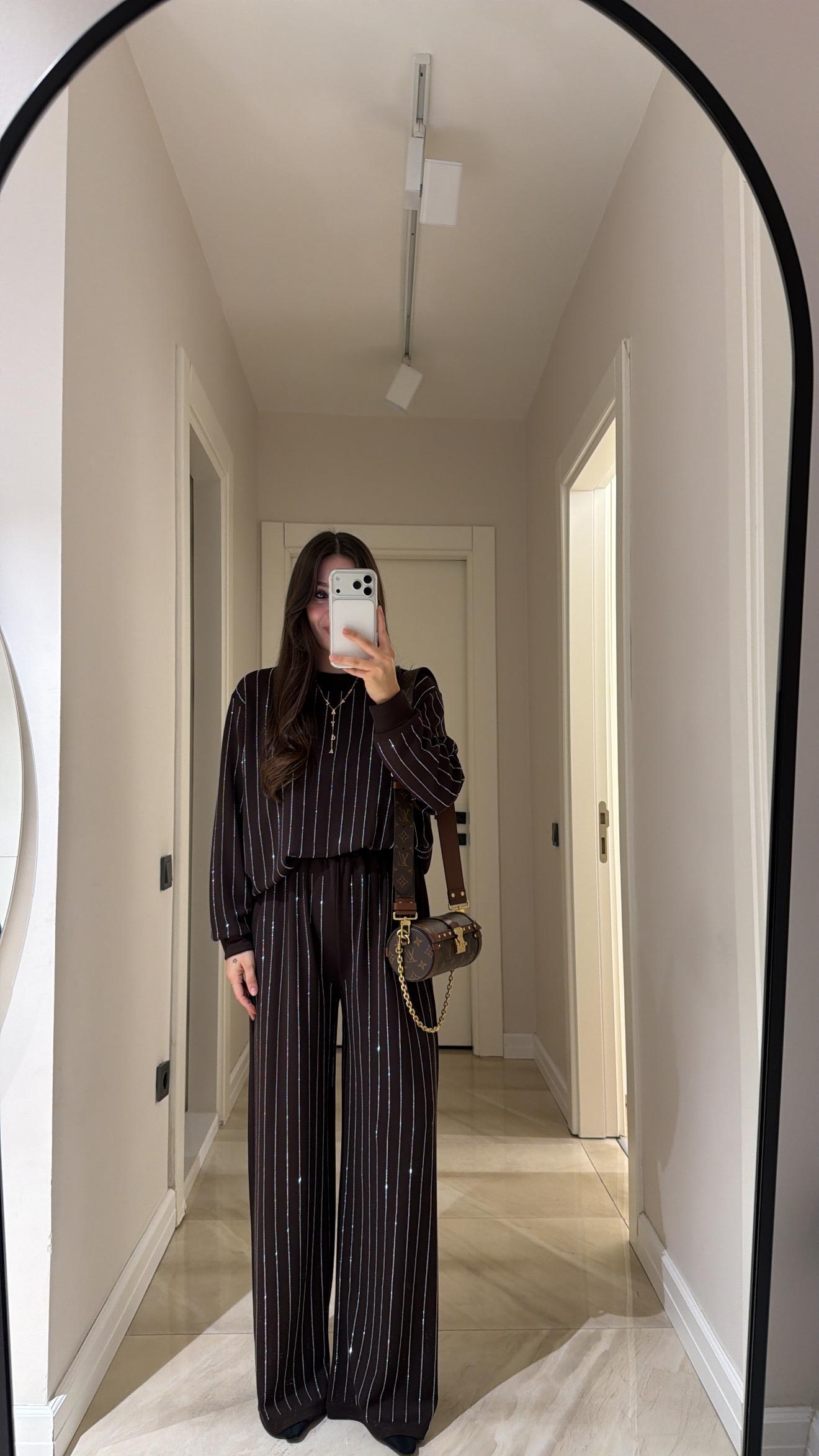 Coffee Stone oysho fabric Embellished Sweatshirt and Pants Set