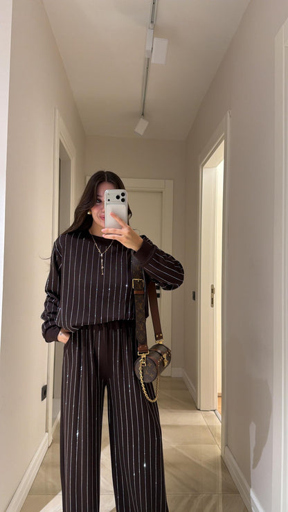 Coffee Stone oysho fabric Embellished Sweatshirt and Pants Set