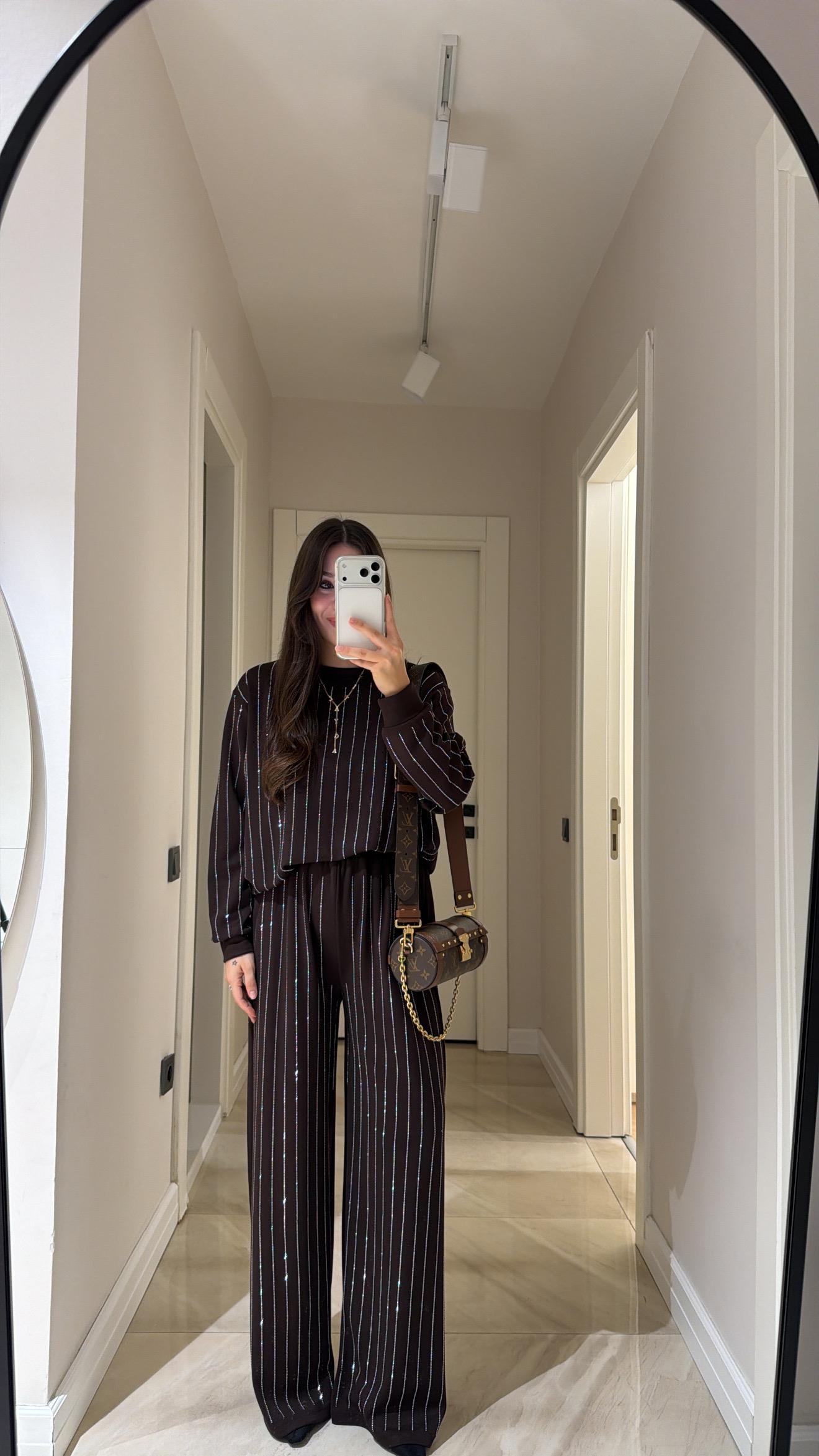 Coffee Stone oysho fabric Embellished Sweatshirt and Pants Set