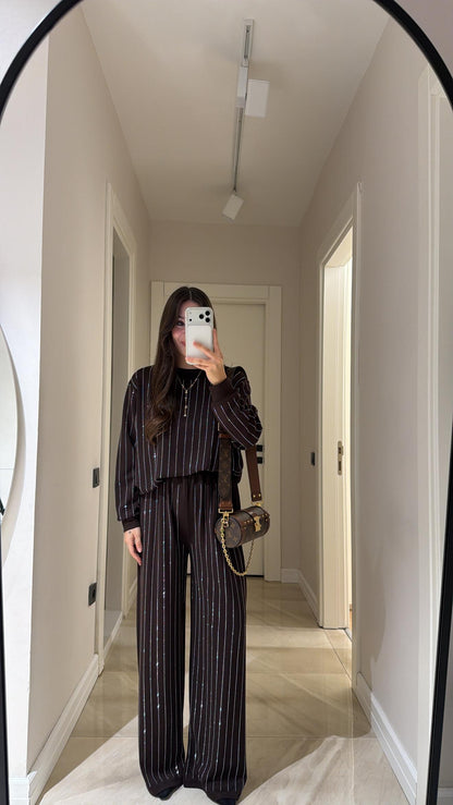 Coffee Stone oysho fabric Embellished Sweatshirt and Pants Set