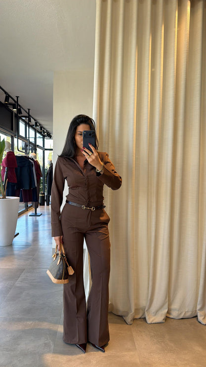shirt with pleats bootcut trouser co-ord set